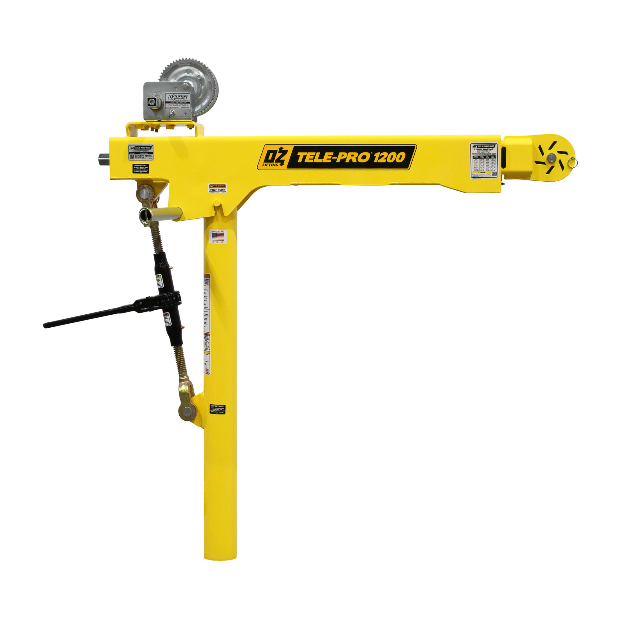 OZ Lifting Products Tele-Pro Davit Crane, 1200-Lb. Capacity, 57 14in. Height, Model# OZTP1200DAV